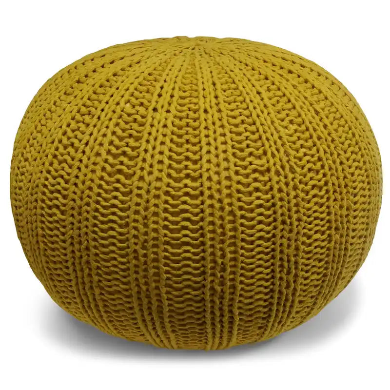 Boho Round Hand Knit Cotton Pouf with Polystyrene Filling