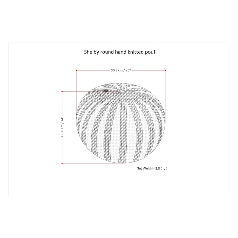 Boho Round Hand Knit Cotton Pouf with Polystyrene Filling