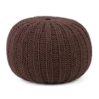 Boho Round Hand Knit Cotton Pouf with Polystyrene Filling