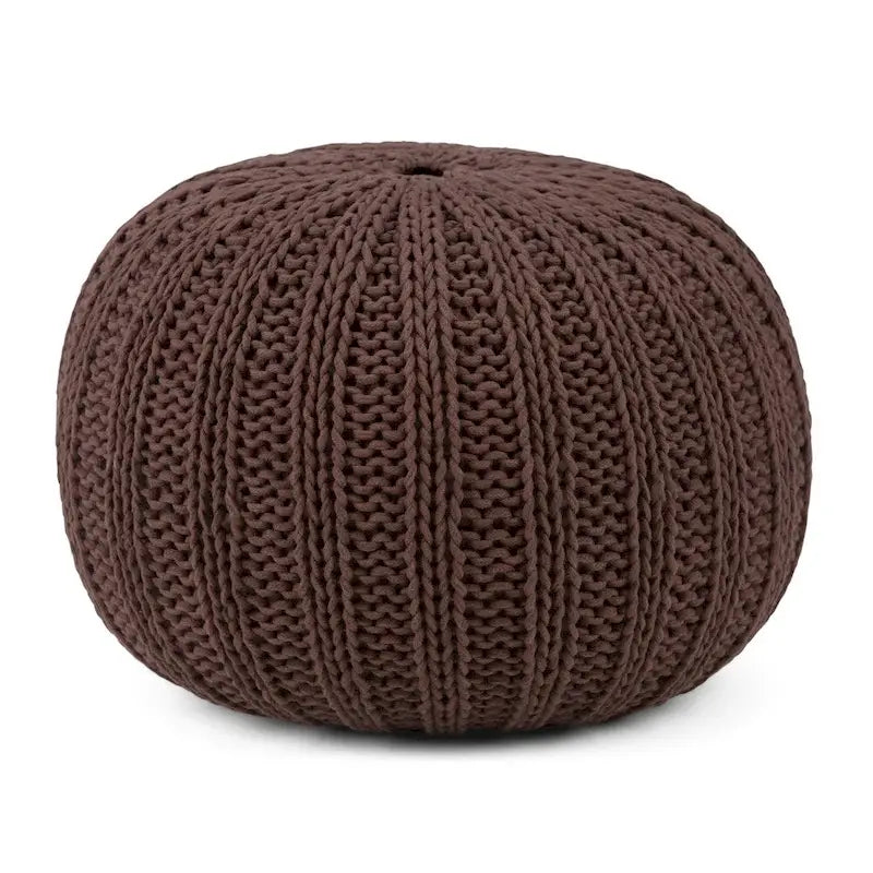 Boho Round Hand Knit Cotton Pouf with Polystyrene Filling