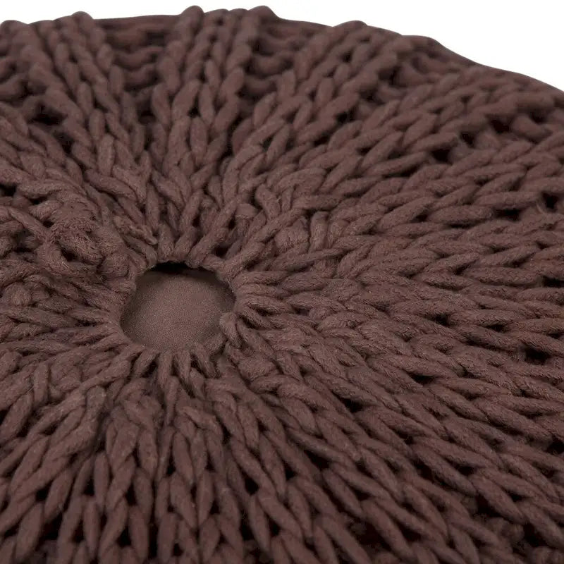 Boho Round Hand Knit Cotton Pouf with Polystyrene Filling