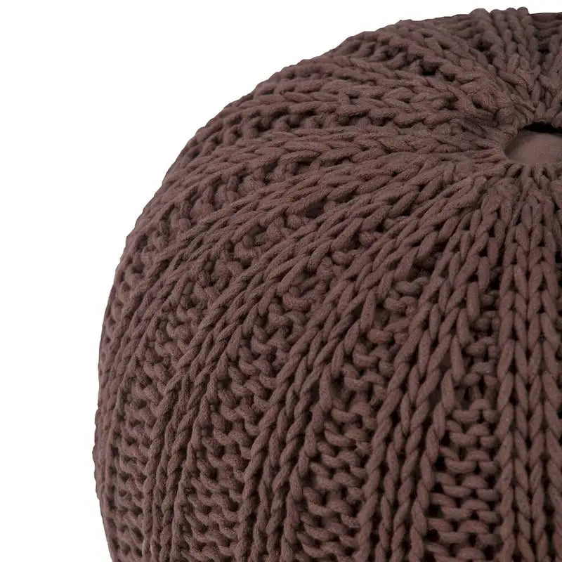 Boho Round Hand Knit Cotton Pouf with Polystyrene Filling