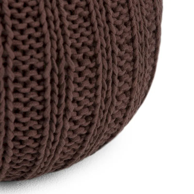 Boho Round Hand Knit Cotton Pouf with Polystyrene Filling