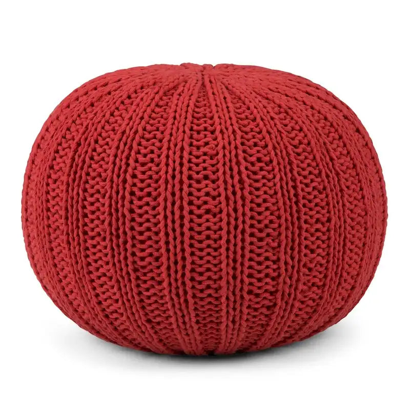 Boho Round Hand Knit Cotton Pouf with Polystyrene Filling