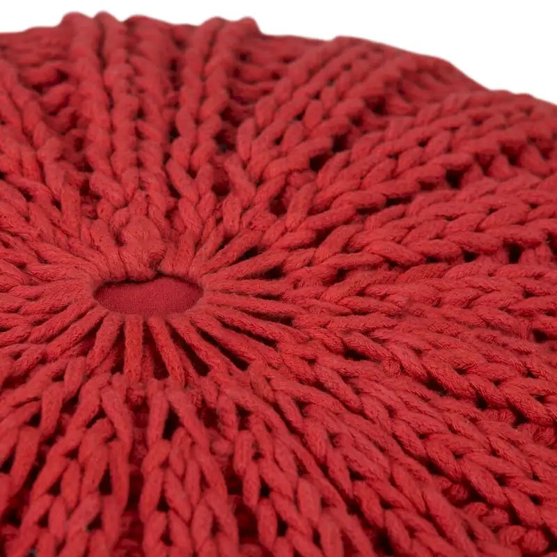 Boho Round Hand Knit Cotton Pouf with Polystyrene Filling