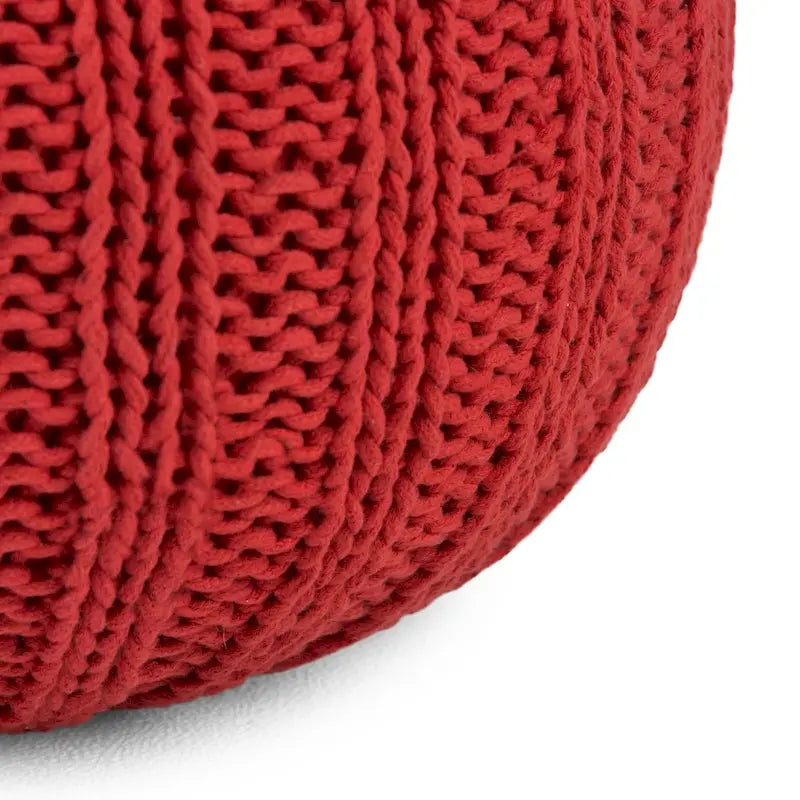 Boho Round Hand Knit Cotton Pouf with Polystyrene Filling