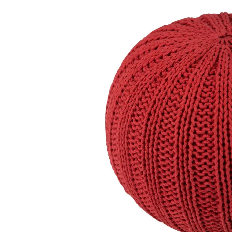 Boho Round Hand Knit Cotton Pouf with Polystyrene Filling