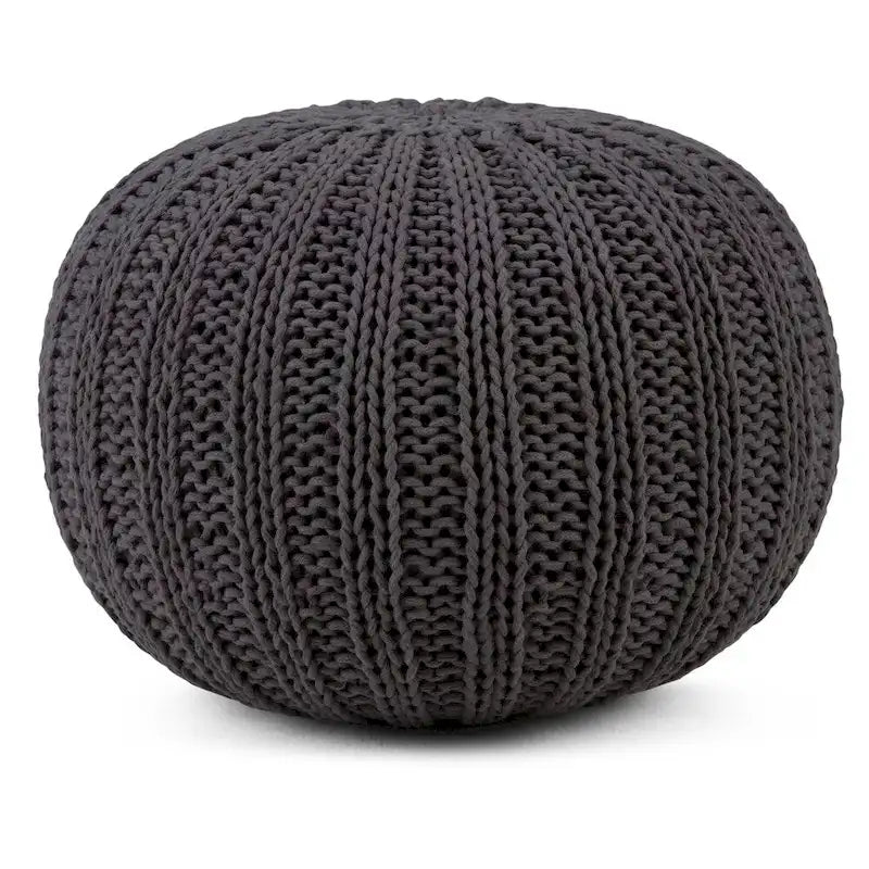 Boho Round Hand Knit Cotton Pouf with Polystyrene Filling