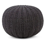 Boho Round Hand Knit Cotton Pouf with Polystyrene Filling