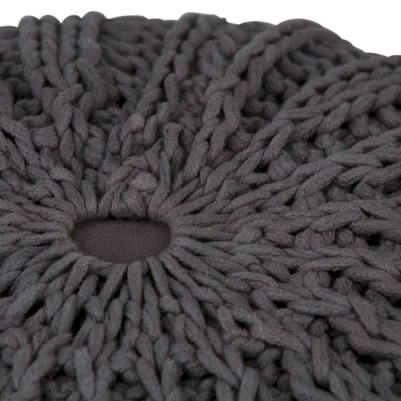 Boho Round Hand Knit Cotton Pouf with Polystyrene Filling