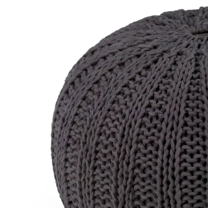 Boho Round Hand Knit Cotton Pouf with Polystyrene Filling