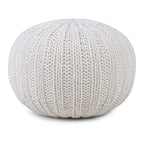 Boho Round Hand Knit Cotton Pouf with Polystyrene Filling