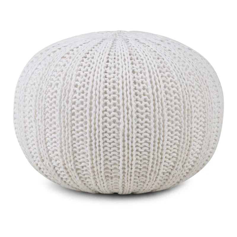 Boho Round Hand Knit Cotton Pouf with Polystyrene Filling