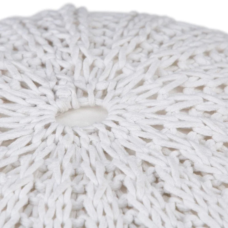 Boho Round Hand Knit Cotton Pouf with Polystyrene Filling