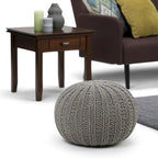 Boho Round Hand Knit Cotton Pouf with Polystyrene Filling