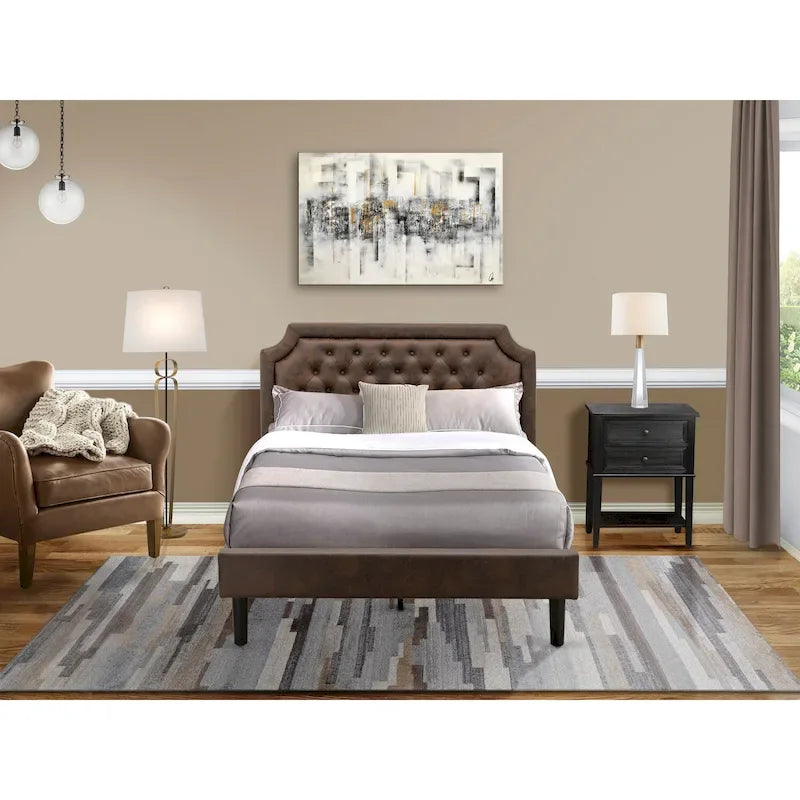 2-Piece King Bedroom Set: Button Tufted Bed & Wire Brushed Nightstand