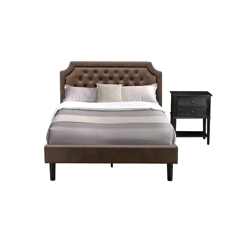 2-Piece King Bedroom Set: Button Tufted Bed & Wire Brushed Nightstand