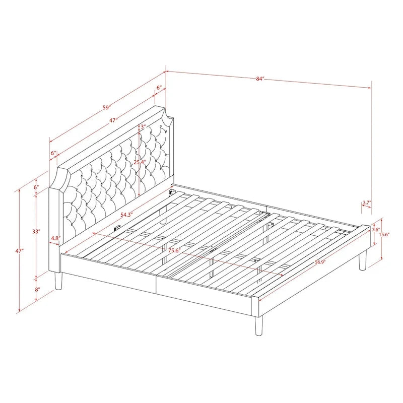 2-Piece King Bedroom Set: Button Tufted Bed & Wire Brushed Nightstand