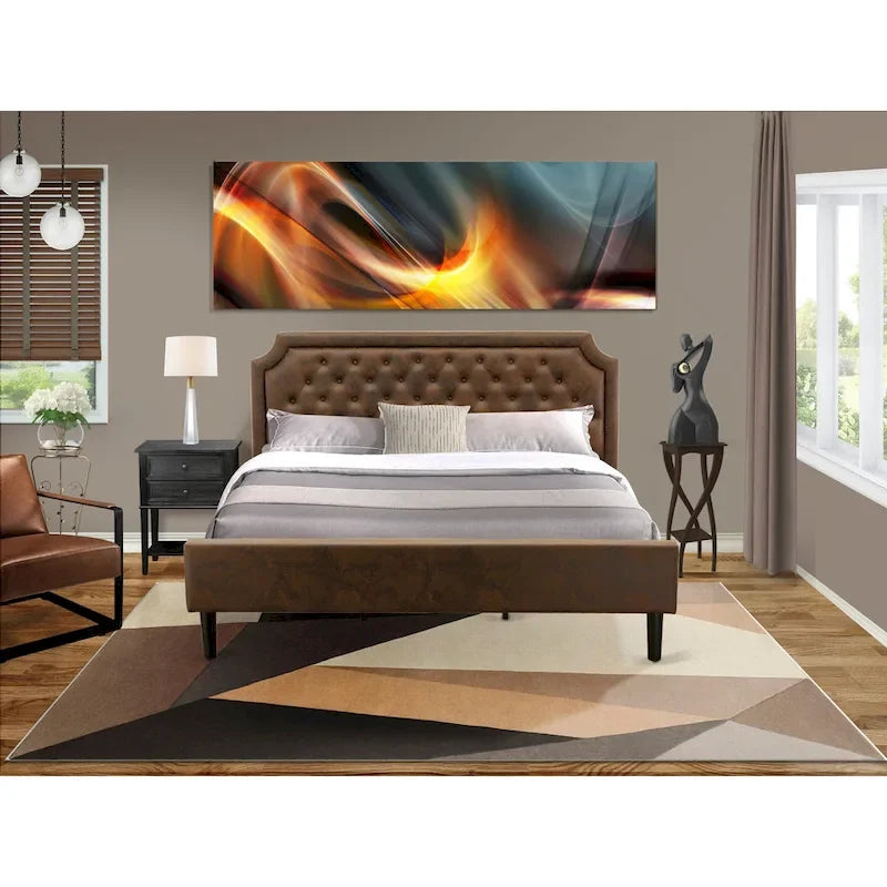 2-Piece King Bedroom Set: Button Tufted Bed & Wire Brushed Nightstand