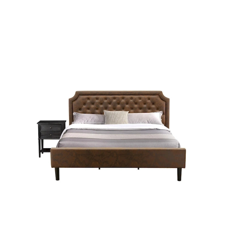 2-Piece King Bedroom Set: Button Tufted Bed & Wire Brushed Nightstand