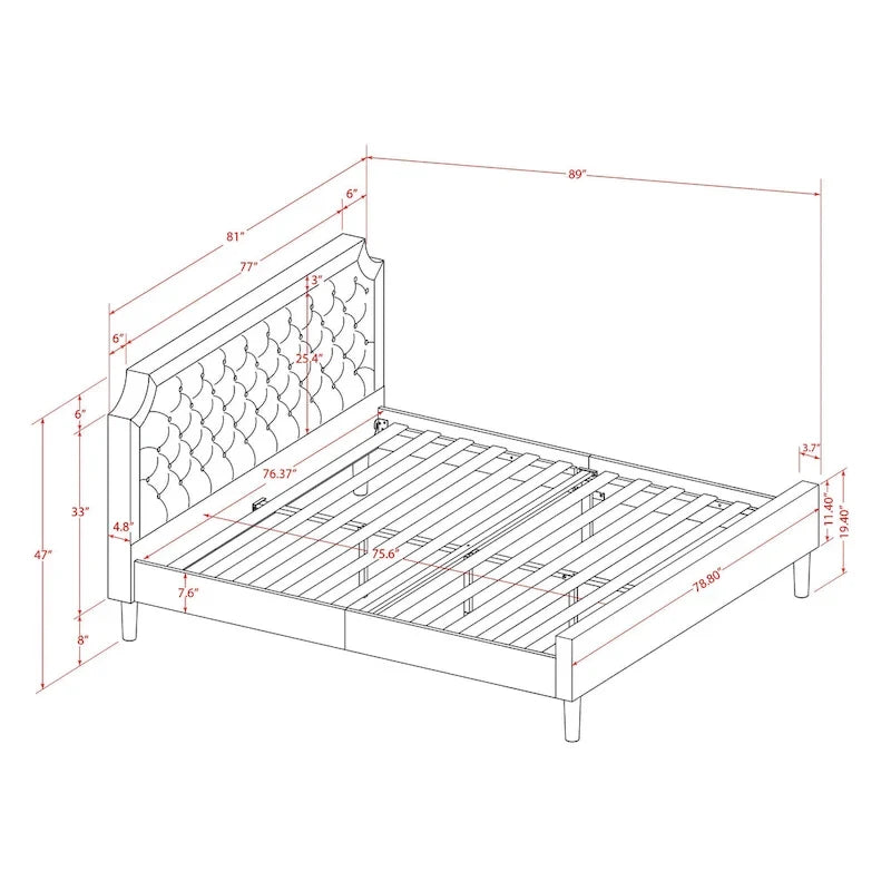 2-Piece King Bedroom Set: Button Tufted Bed & Wire Brushed Nightstand