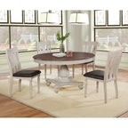 Weathered Oak Round Dining Set with Pedestal Table & 4 Cushioned Chairs
