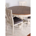 Weathered Oak Round Dining Set with Pedestal Table & 4 Cushioned Chairs
