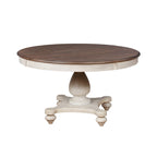 Weathered Oak Round Dining Set with Pedestal Table & 4 Cushioned Chairs