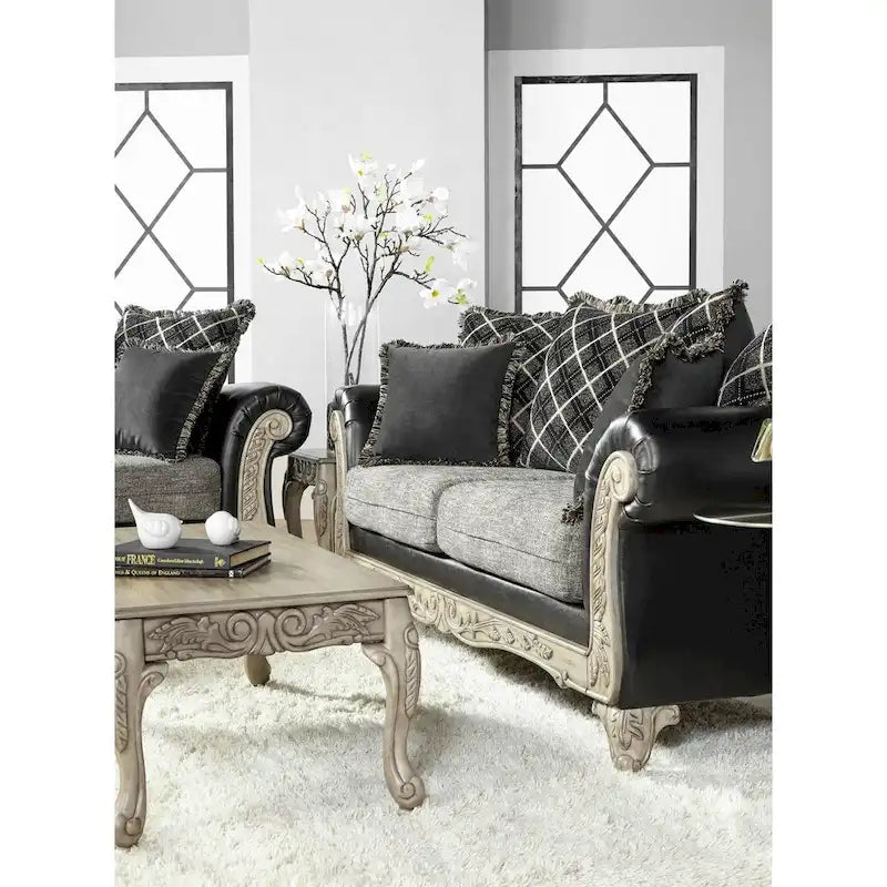 2-Tone Ebony Sofa & Loveseat Set with Coffee Table & 2 End Tables