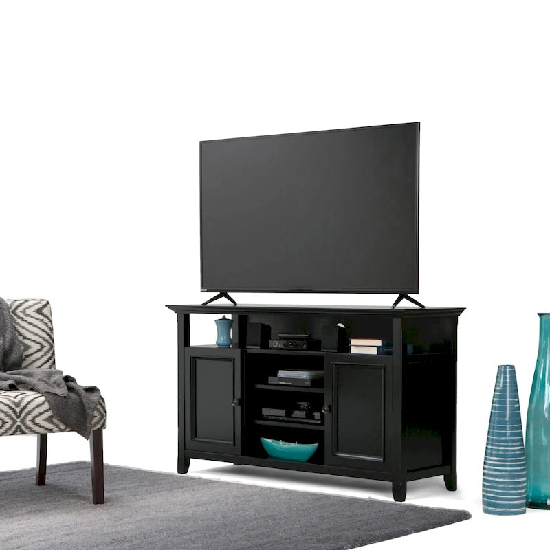 Solid Wood Transitional TV Stand with Storage & Cord Management, 54" Wide