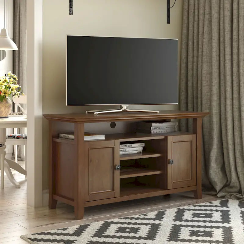 Solid Wood Transitional TV Stand with Storage & Cord Management, 54" Wide