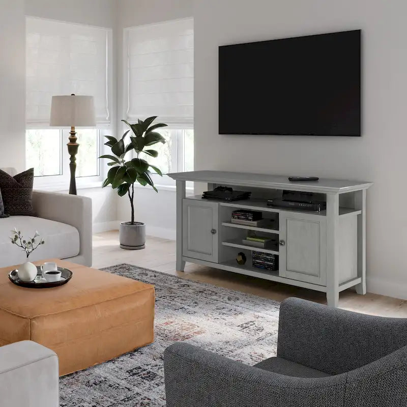 Solid Wood Transitional TV Stand with Storage & Cord Management, 54" Wide