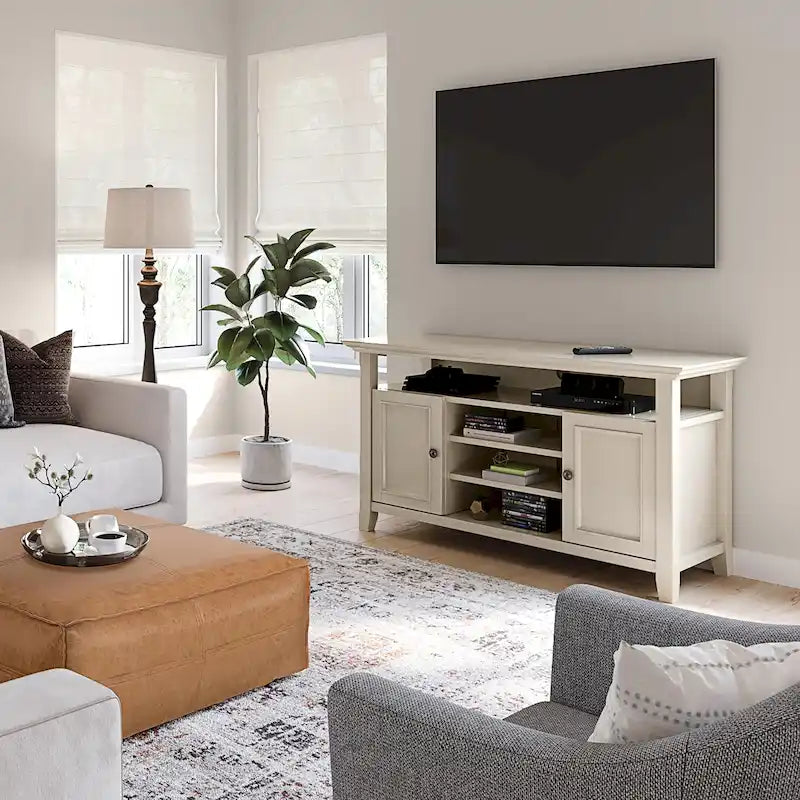 Solid Wood Transitional TV Stand with Storage & Cord Management, 54" Wide