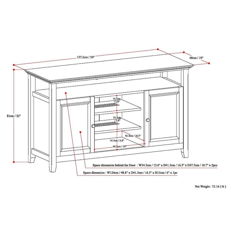 Solid Wood Transitional TV Stand with Storage & Cord Management, 54" Wide