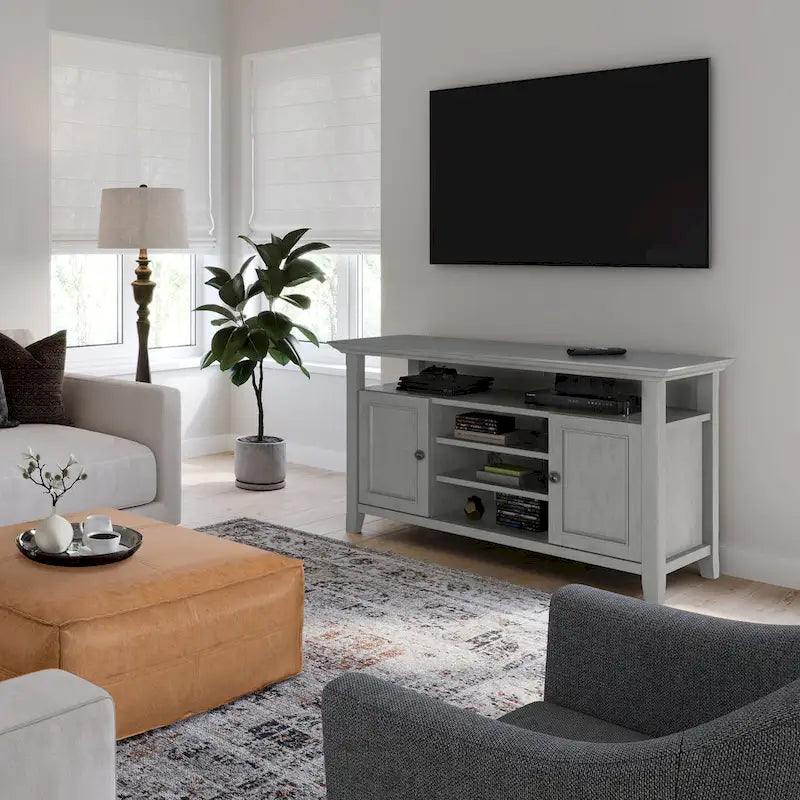 Solid Wood Transitional TV Stand with Storage & Cord Management, 54" Wide