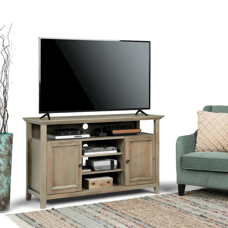 Solid Wood Transitional TV Stand with Storage & Cord Management, 54" Wide