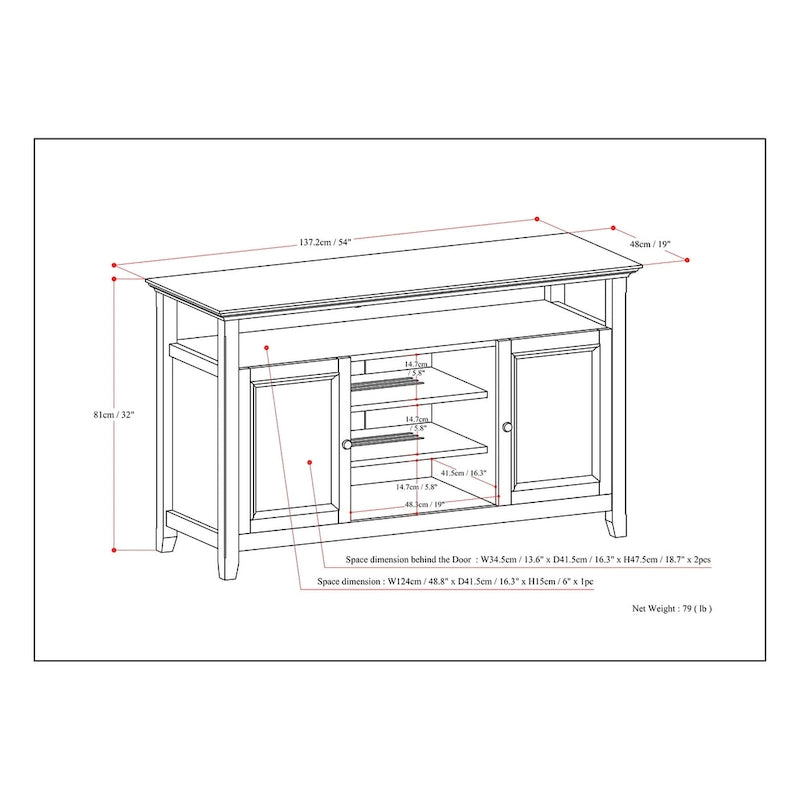 Solid Wood Transitional TV Stand with Storage & Cord Management, 54" Wide