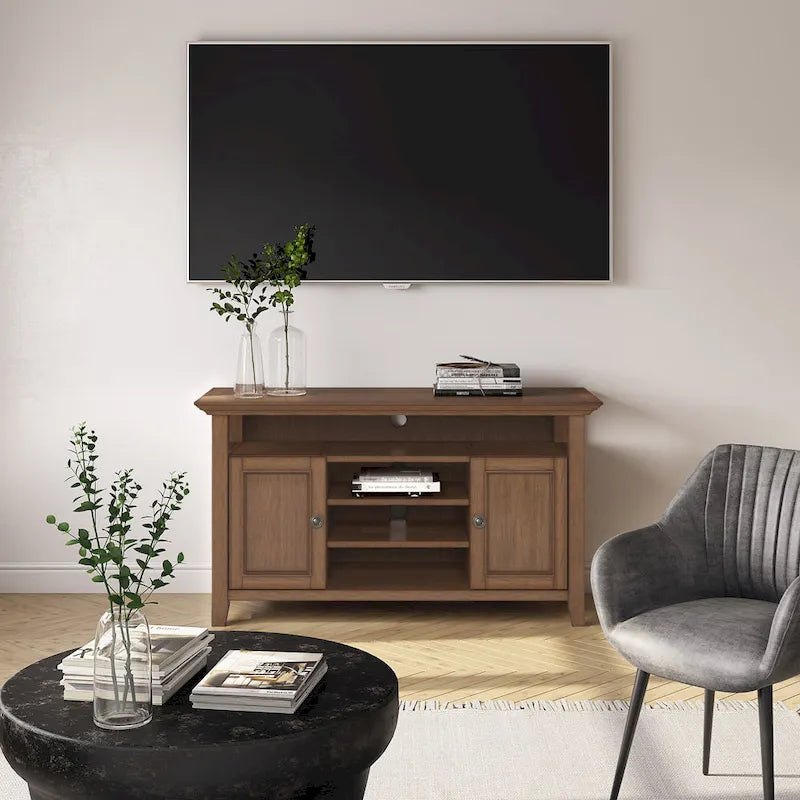 Solid Wood Transitional TV Stand with Storage & Cord Management, 54" Wide