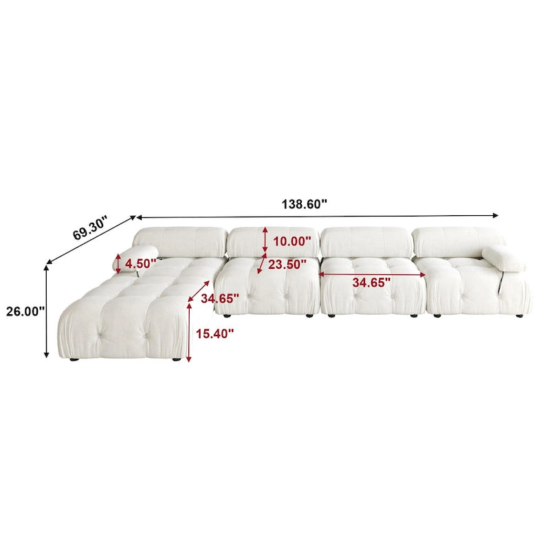 L-Shaped Velvet Sectional Sofa with Ottoman