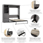 Full Murphy Bed with Closet Organizer, Shelves & 3 Drawers (84W)