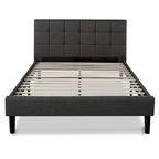 Grey Square Tufted King Platform Bed Frame with Padded Headboard