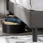 Grey Square Tufted King Platform Bed Frame with Padded Headboard