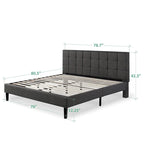 Grey Square Tufted King Platform Bed Frame with Padded Headboard