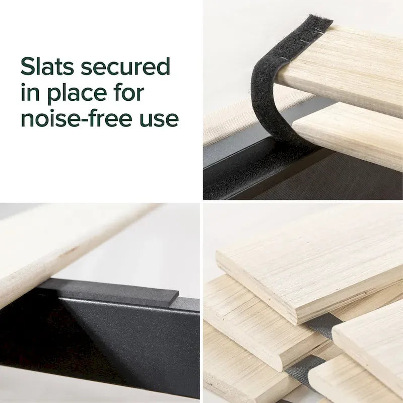Beige Button Tufted King Platform Bed with Steel Frame & 5-Year Warranty