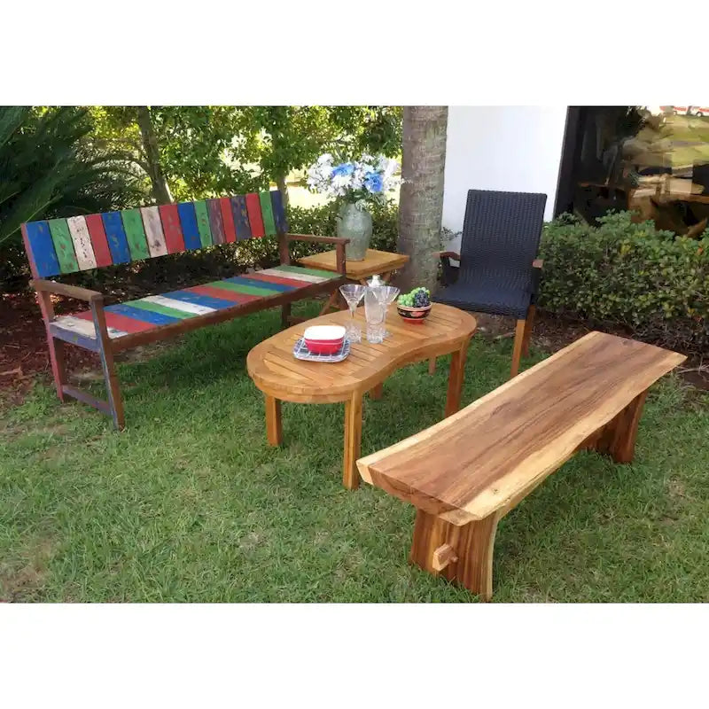Chic Teak Suar Live Edge Slab Backless Bench approximately 69 long