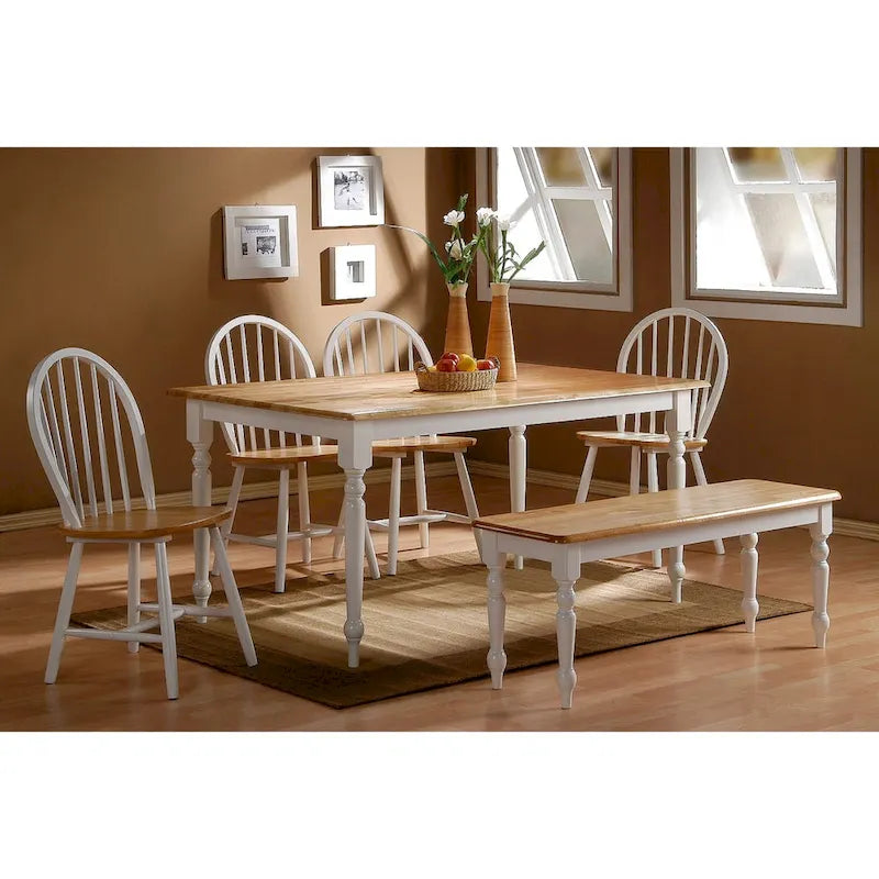 Cream Farmhouse Rectangle Dining Table in Rubberwood, Seats Up to 6