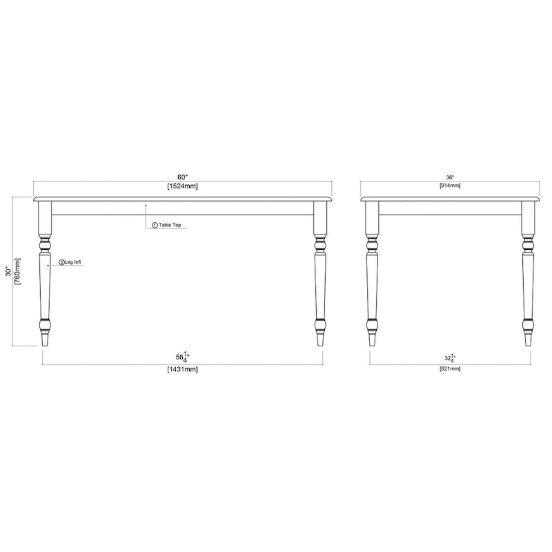 Cream Farmhouse Rectangle Dining Table in Rubberwood, Seats Up to 6