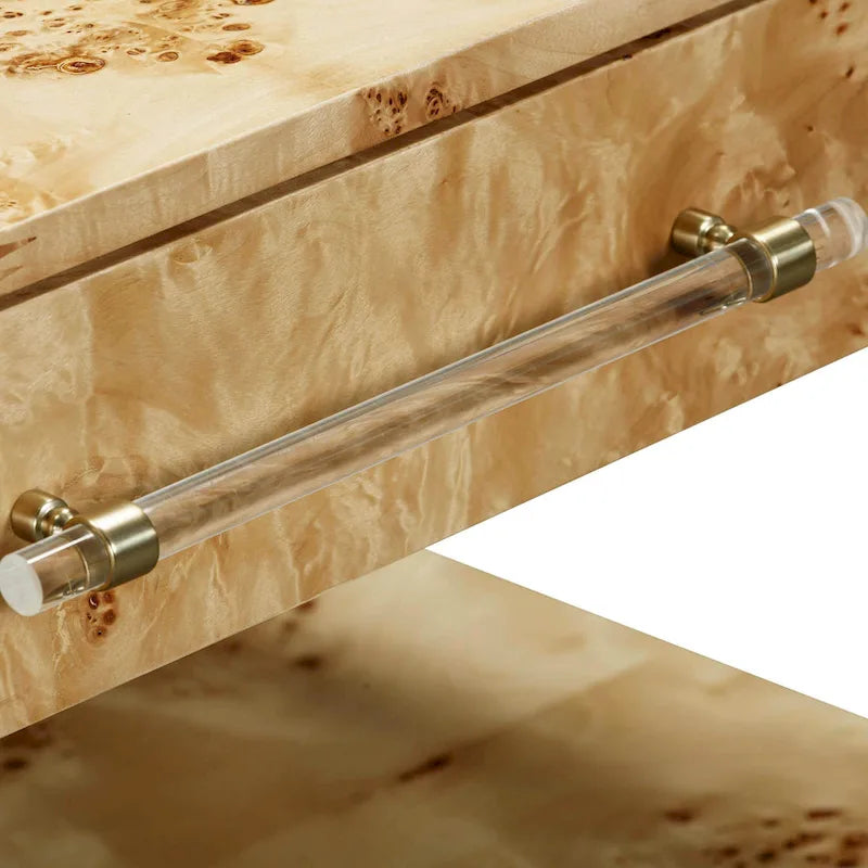 Acacia Wood 2-Drawer Nightstand with Rustic Brass Accents