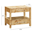 Acacia Wood 2-Drawer Nightstand with Rustic Brass Accents