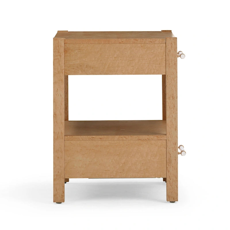 Acacia Wood 2-Drawer Nightstand with Rustic Brass Accents